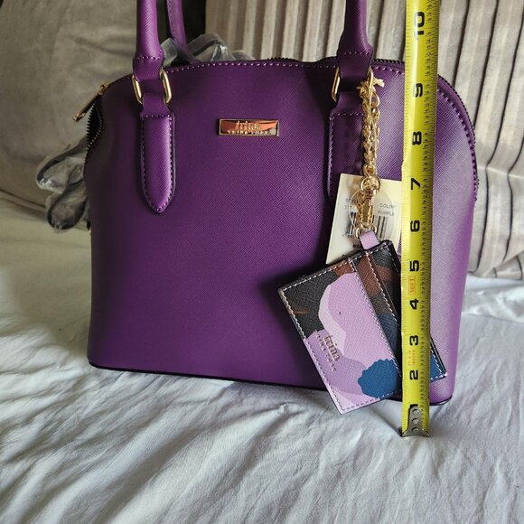 Trina Turk Purple Tote, Detachable strap, Dual handle, goldtone hardware, NWT. - Picture 5 of 11